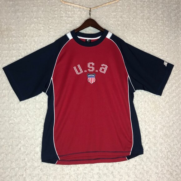 Starter USA Soccer T-Shirt Patriotic Sportswear Tee Red Blue‎ Large - Picture 1 of 4